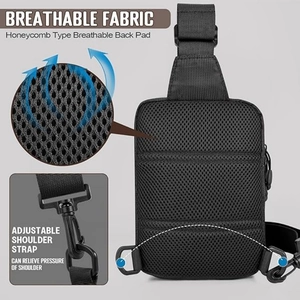 Tactical black crossbody bag with honeycomb breathable mesh fabric and adjustable strap