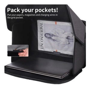 Foldable laptop sun shade and privacy shield with internal mesh pockets for outdoor use