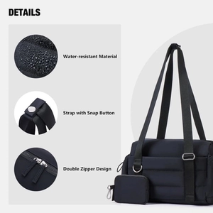 Black water-resistant 2-piece gym travel bag with quilted texture and small coin pouch