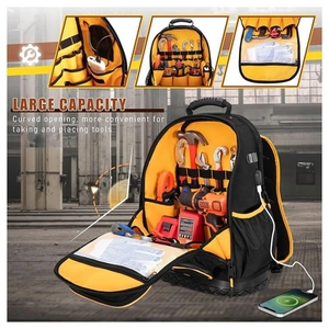 Heavy duty electrician tool backpack with large capacity and USB charging port
