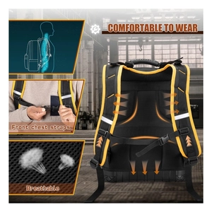 Ergonomic heavy duty tool backpack with breathable mesh padding and chest straps