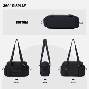 Detailed four-sided view of the black sports duffel bag showing 360-degree construction