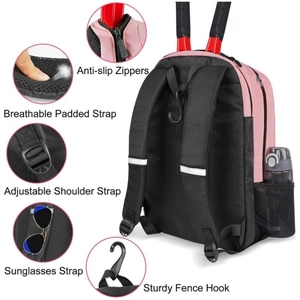 Zaino sportivo per racchette rosa e nero con spallacci imbottiti traspiranti