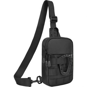 Tactical Chest Bag Nylon MOLLE System Water Resistant Men's Crossbody Bag For Travel Hiking Outdoor Sport Phone Pack Black