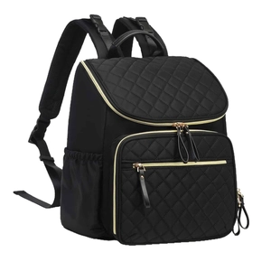 Sac à dos à langer imperméable avec motif matelassé, grande capacité et zips dorés