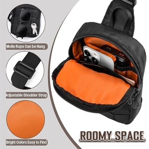 Tactical crossbody bag with high-density nylon fabric and high-visibility orange lining