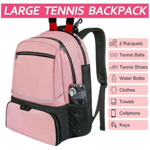 Zaino da tennis rosa e nero capiente con scomparto per racchette e scarpe separato