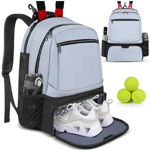Light blue multipurpose sports backpack with dedicated racket compartment and shoe storage