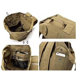 Multifunctional khaki canvas travel backpack with large capacity and organized compartments