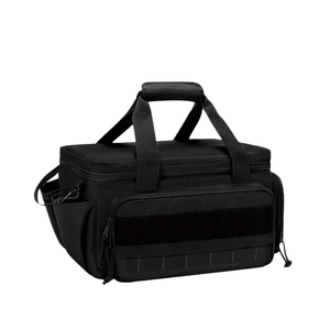 Tactical tool storage bag in black nylon with MOLLE system and padded carrying handles