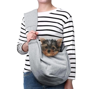 Ademende grijze katoenen draagtas voor kleine honden en katten met brede schouderriem