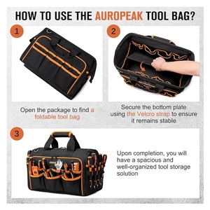 Heavy-duty oxford cloth tool bag with multi-pocket design and reinforced orange trim
