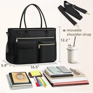 Versatile black waterproof nylon laptop bag with shoulder strap measuring 16.5x12.2x5.9 inches