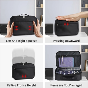 Detail showing the shockproof and anti-pressure performance of this black storage bag