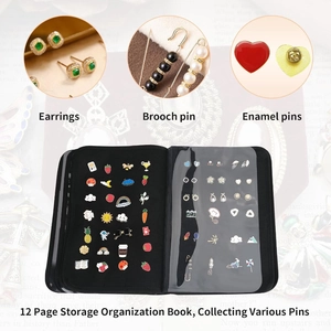 12-page black felt collection book for enamel pins, brooches and earring storage organizer