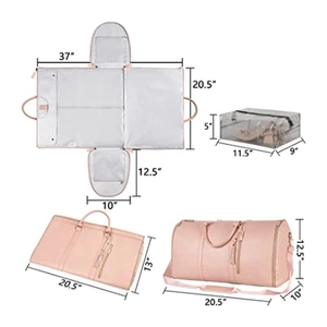 Pink 2-in-1 folding garment bag for travel with separate shoe pouch and large capacity