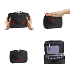 Black enamel pin storage bag with multi-layer felt display and portable handle design