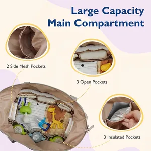 Large capacity travel diaper bag with insulated pockets and pacifier case for hospital