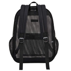 Heavy duty black mesh backpack with breathable nylon straps for beach and outdoor travel