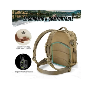 Tactical fishing backpack with 3D foam back cushion and ergonomic shoulder strap design