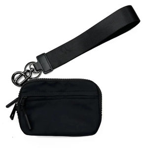 Waterproof black nylon wristlet wallet with metal buckle and zipper pocket for women