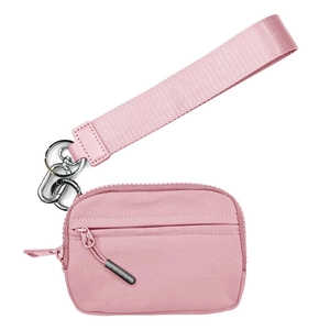 Pink waterproof nylon mini wallet with wristlet strap for cards and coins