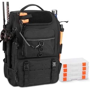 Large Capacity Fishing Backpack Waterproof Polyester Tactical Angling Bag With Tackle Boxes MOLLE System Outdoor Sports Backpack For Men
