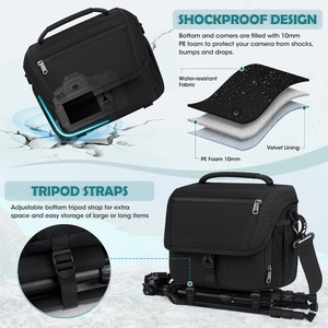 Waterproof camera bag detail showing 10mm PE cotton padding and tripod straps