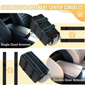 Portable car dog seat for center console with black anti-tear fabric and plaid pillow