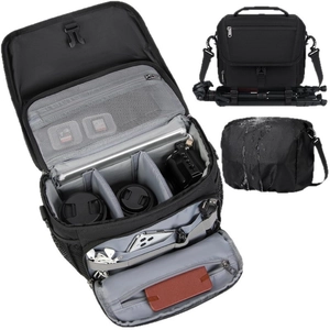 Waterproof camera shoulder bag for DSLR and mirrorless with tripod mount and rain cover