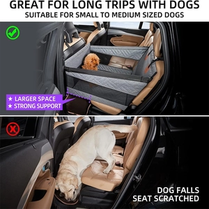 Car dog seat cover with mesh window and hard bottom showing comparison with and without use