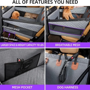 Detail view of waterproof dog car seat with mesh window and 110 lbs weight capacity