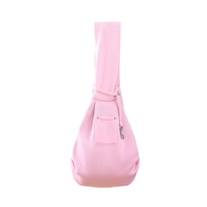 Vue détaillée du sac bandoulière rose pour animaux avec laisse et poche à rivets métal
