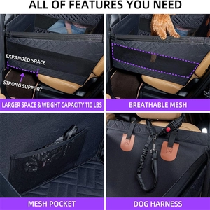 Waterproof car seat extender for dogs with breathable mesh and 110lbs load capacity
