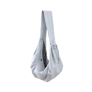 Sac de transport pliable gris pour animaux avec doublure à carreaux et bandoulière large