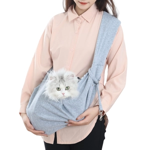 Sac de transport pliable en coton gris pour chats et petits chiens en bandoulière