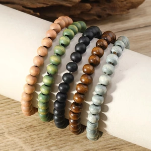 Bohemian multicolored wooden bead bracelets set for men and women in natural matte finish