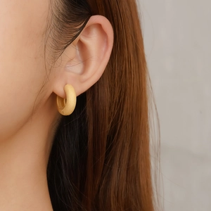 Minimalist matte gold thick hoop earrings for women in brushed stainless steel