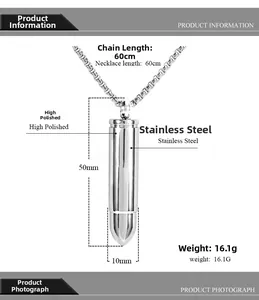 Fiche technique du pendentif balle en acier poli avec dimensions de la chaîne de 60 cm