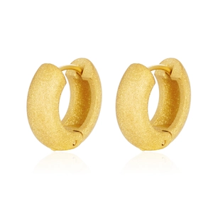 Minimalist matte gold hoop earrings with textured finish and circular stainless steel design