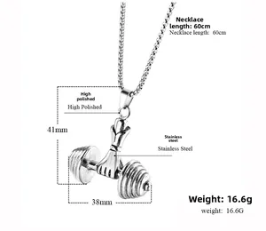 Dettaglio della collana con manubrio in acciaio inossidabile argento con dimensioni