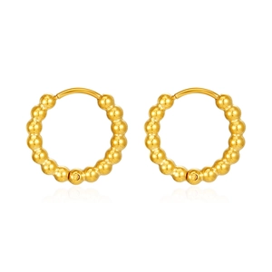 Boucles d'oreilles créoles vintage en acier inoxydable doré avec perles texturées
