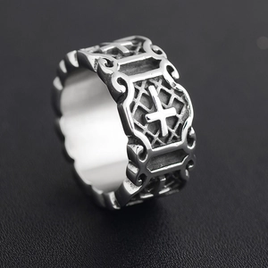 Vintage Punk Gothic Cross Ring For Men Women Alloy Electroplated Oxidized Silver Hip Hop Signet Ring Statement Jewelry