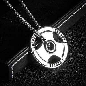 Barbell weight plate pendant necklace in silver stainless steel with box chain for fitness
