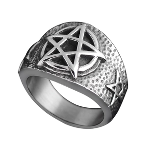 Vintage Titanium Steel Pentagram Ring For Men Punk Rock Style Silver Color Retro Gothic Biker Jewelry Band Finger Ring
