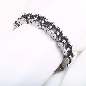 Men's stainless steel bicycle chain bracelet with industrial motorcycle style links