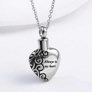 Collana urna a cuore in acciaio inossidabile argento con incisione Always in my heart