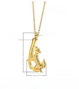 Detailed view of wolf pendant with 50cm chain length and 39mm by 20mm product dimensions