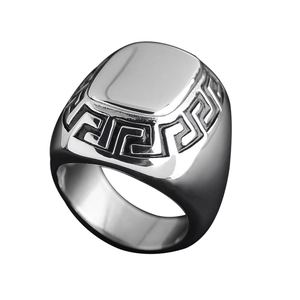 Vintage Stainless Steel Greek Key Signet Ring For Men High Polished Square Band Ring Punk Hip Hop Jewelry Gift