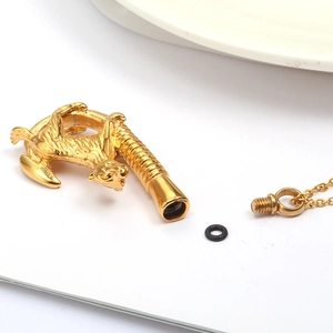 Golden leopard cremation jewelry pendant necklace with urn for pet ashes in stainless steel